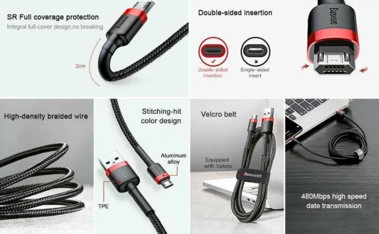 Baseus Cafule 2.4A Quick Charging USB to Micro Typ B Cable 1 meter - Image 3